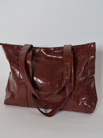 תיק קרוקו חום- בורדו