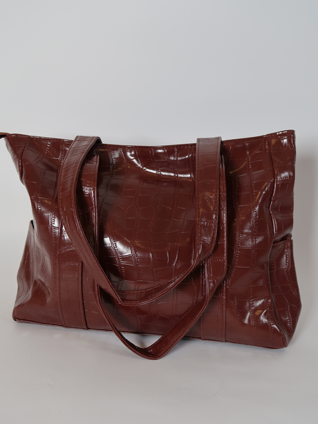 תיק קרוקו חום- בורדו