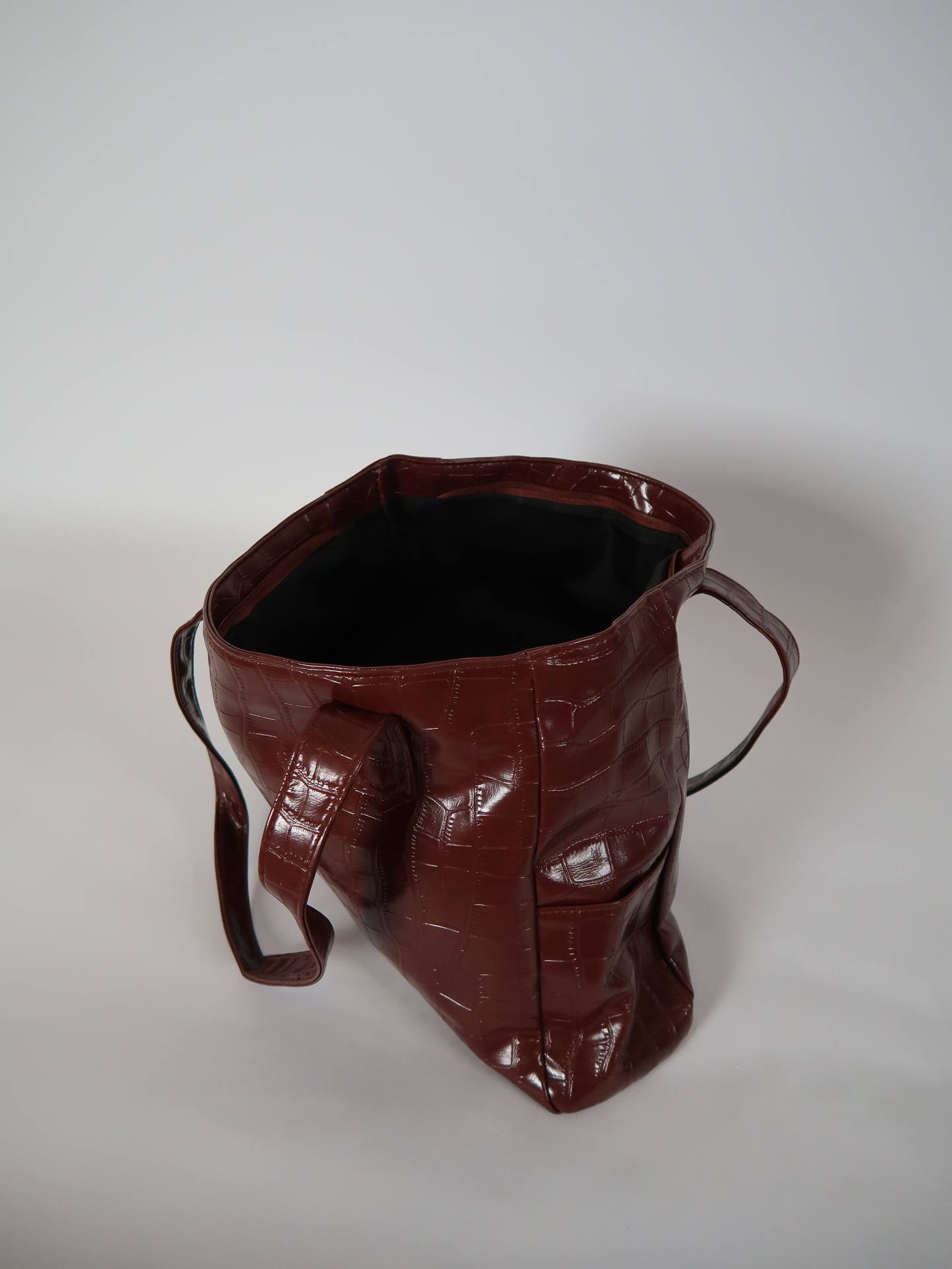 תיק קרוקו חום- בורדו