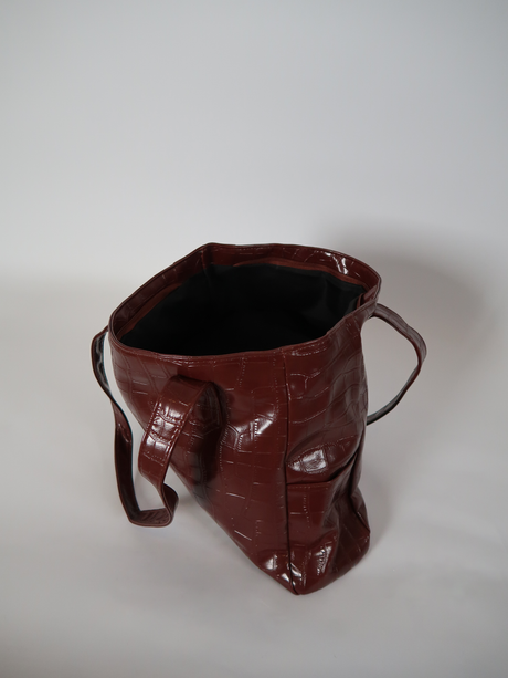 תיק קרוקו חום- בורדו