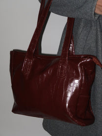 תיק קרוקו חום- בורדו