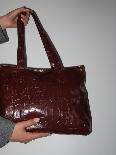 תיק קרוקו חום- בורדו