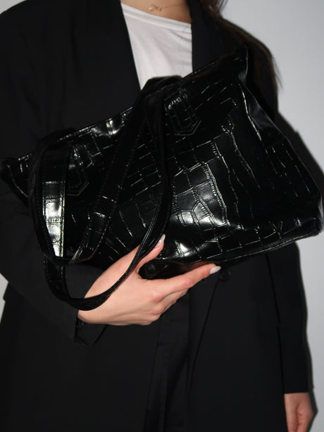 תיק קרוקו שחור