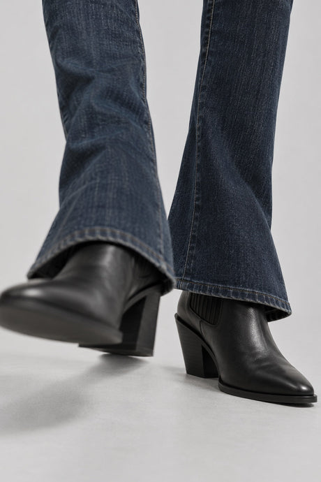 Firenze Black boots with dark denim, front view